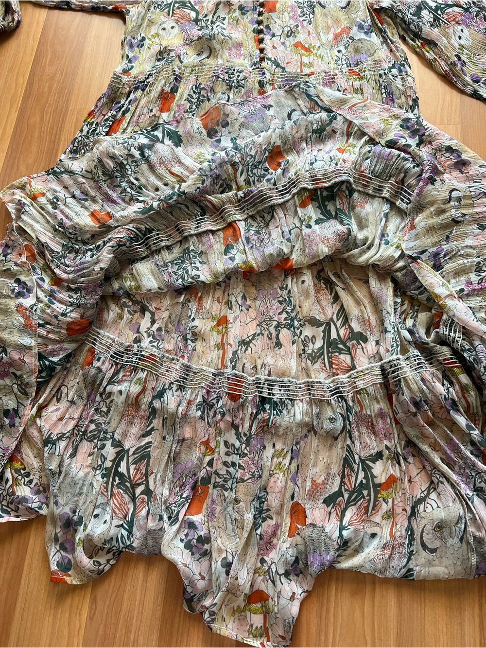 Anthropologie Marais Owl Print Boho Tiered Maxi Dress 1X - Picture 8 of 16